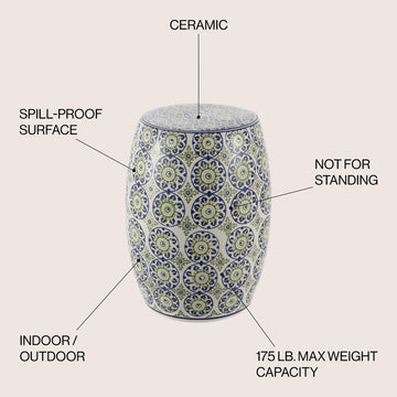 Lula 17.25" Suzani Ceramic Garden Stool - JONATHAN Y